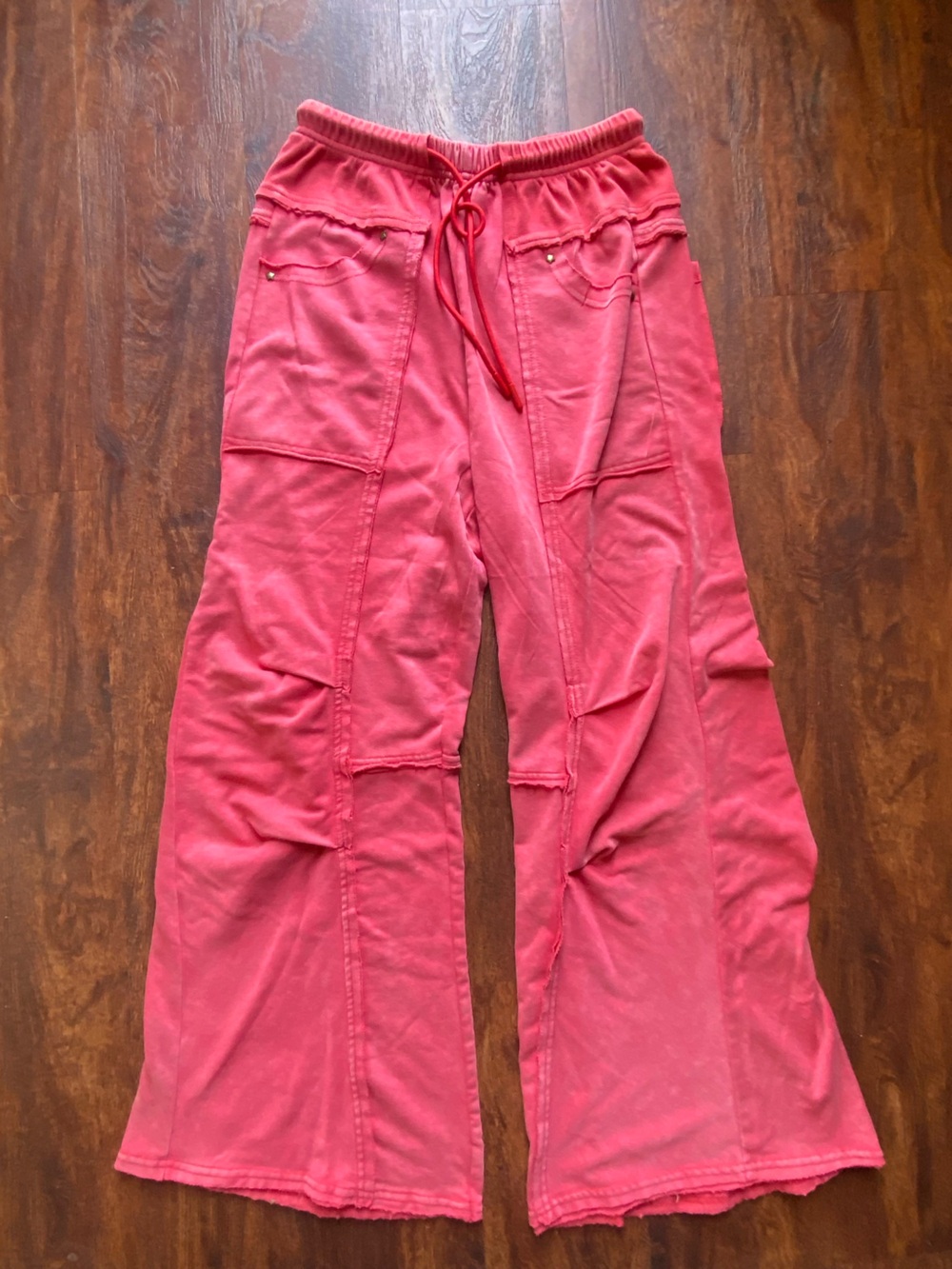 Wide-Leg Drawstring Boho Pants - Rose Red - Picture 6 of 11